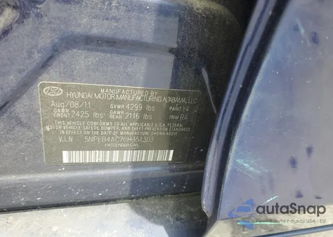 2012 Hyundai Sonata Gls из США, поврежденный, VIN 5NPEB4AC7CH351303